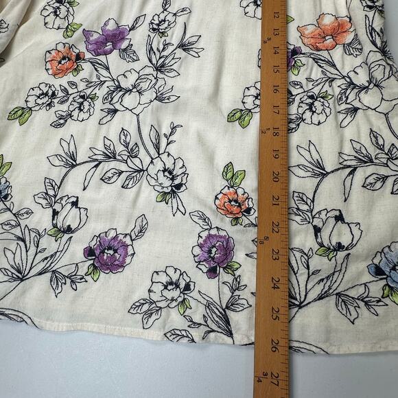 J Jill Top Womens Medium Cream Floral Embroidered Linen Tunic Lightweight Spring - Picture 10 of 12